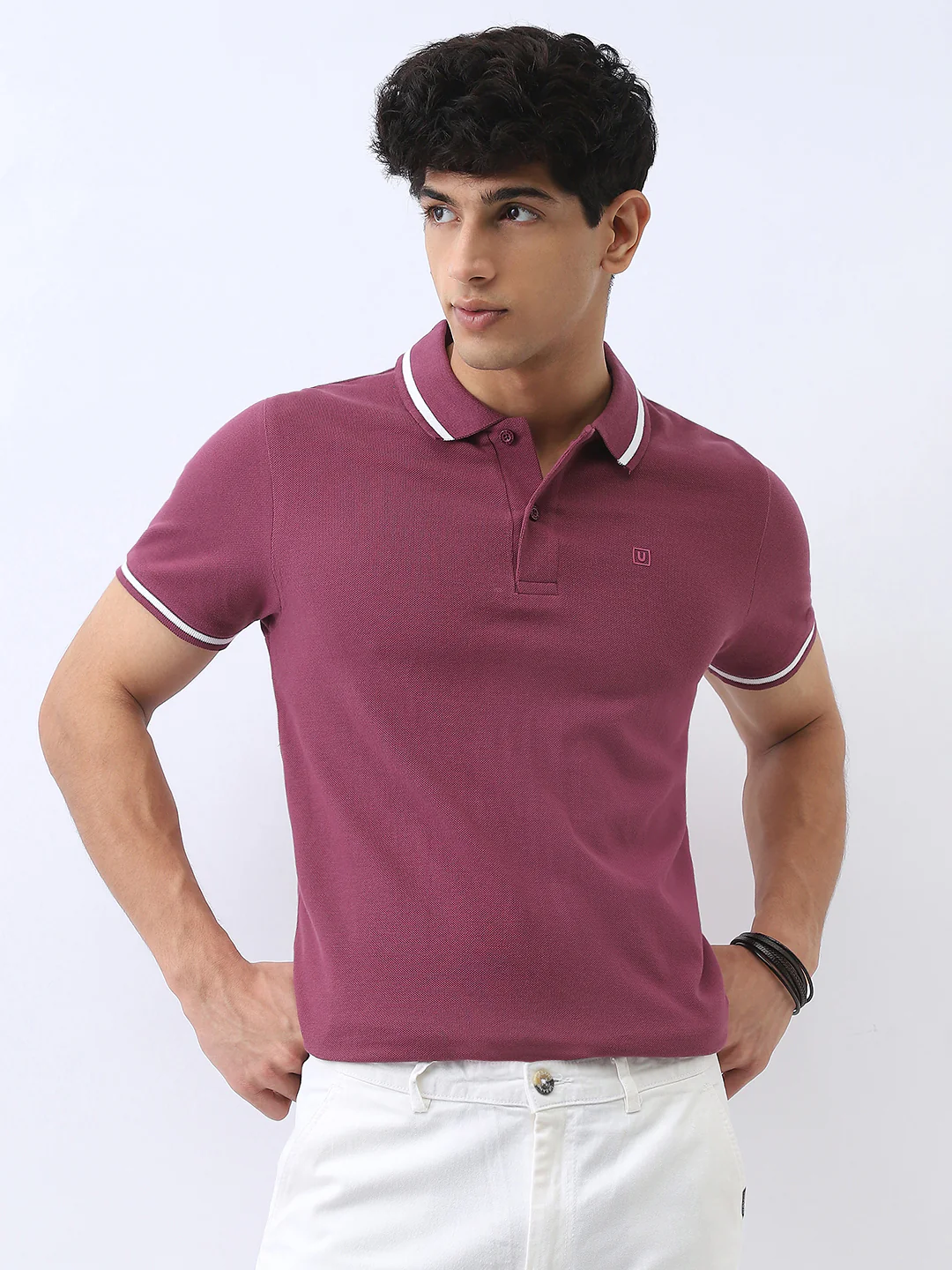 Men's Acai Berry Solid Regular Fit Half Sleeve Cotton Polo T-Shirt - Image 2