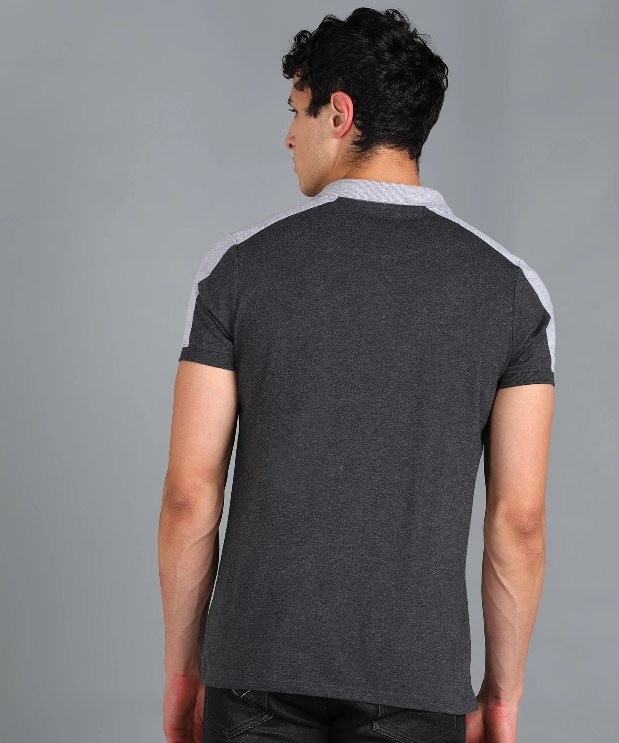 Men's Anthra Melange, Red, Mustard Colour-Block Slim Fit Half Sleeve Cotton Polo T-Shirt - Image 3