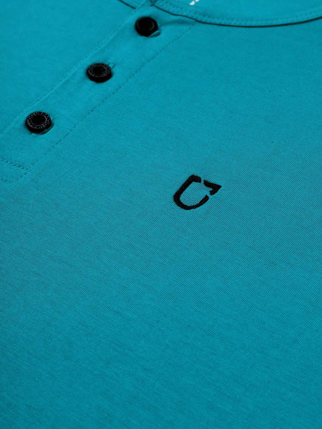Men's Aqua Blue Solid Henley Neck Slim Fit Half Sleeve Cotton T-Shirt - Image 4