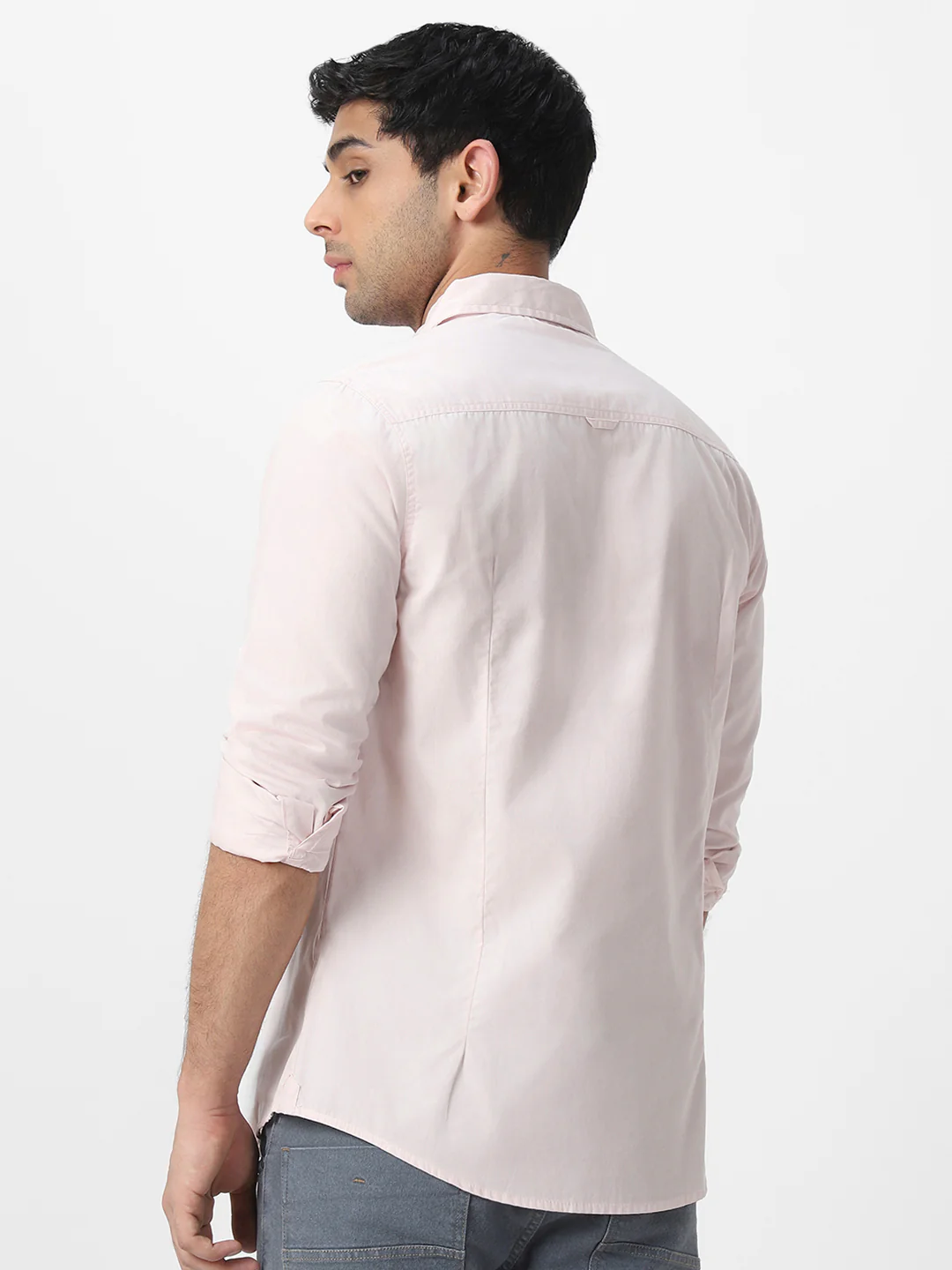 Men's Baby Pink Cotton Full Sleeve Regular Fit Casual Solid Shirt - Image 4