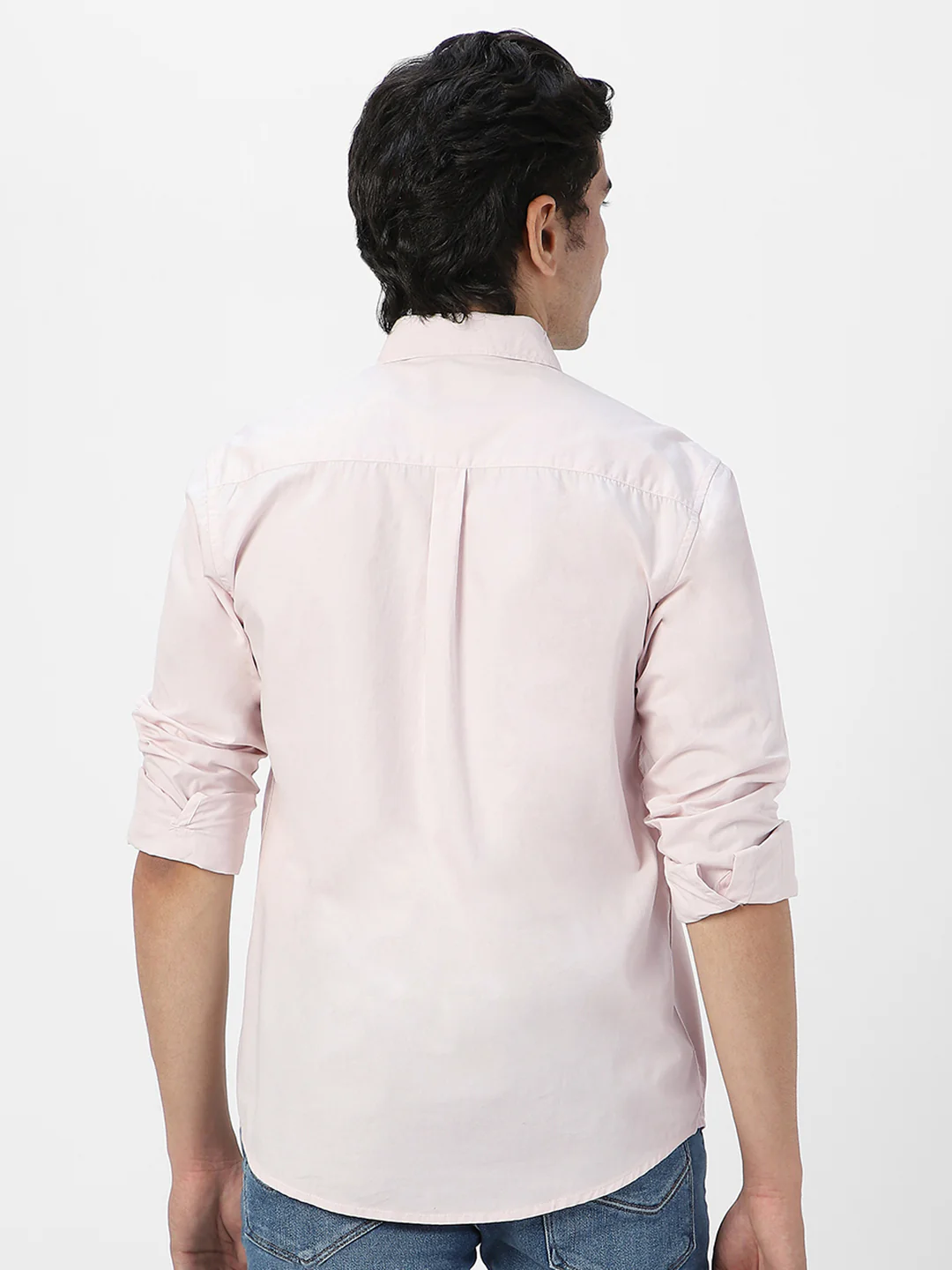 Men's Baby Pink Cotton Full Sleeve Regular Fit Casual Solid Shirt - Image 3