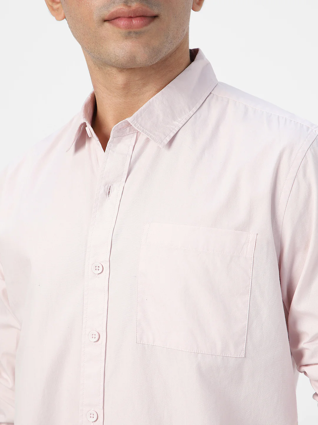 Men's Baby Pink Cotton Full Sleeve Regular Fit Casual Solid Shirt - Image 5