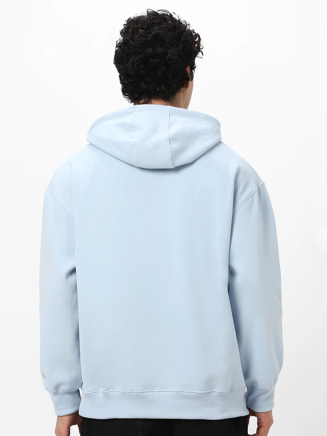 Men's Ballad Blue Cotton Solid Oversized Hooded Neck Sweatshirt - Image 4