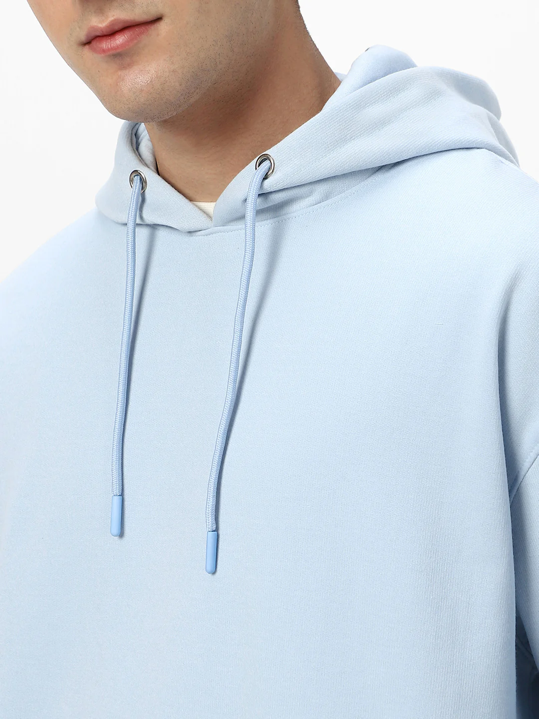 Men's Ballad Blue Cotton Solid Oversized Hooded Neck Sweatshirt - Image 6
