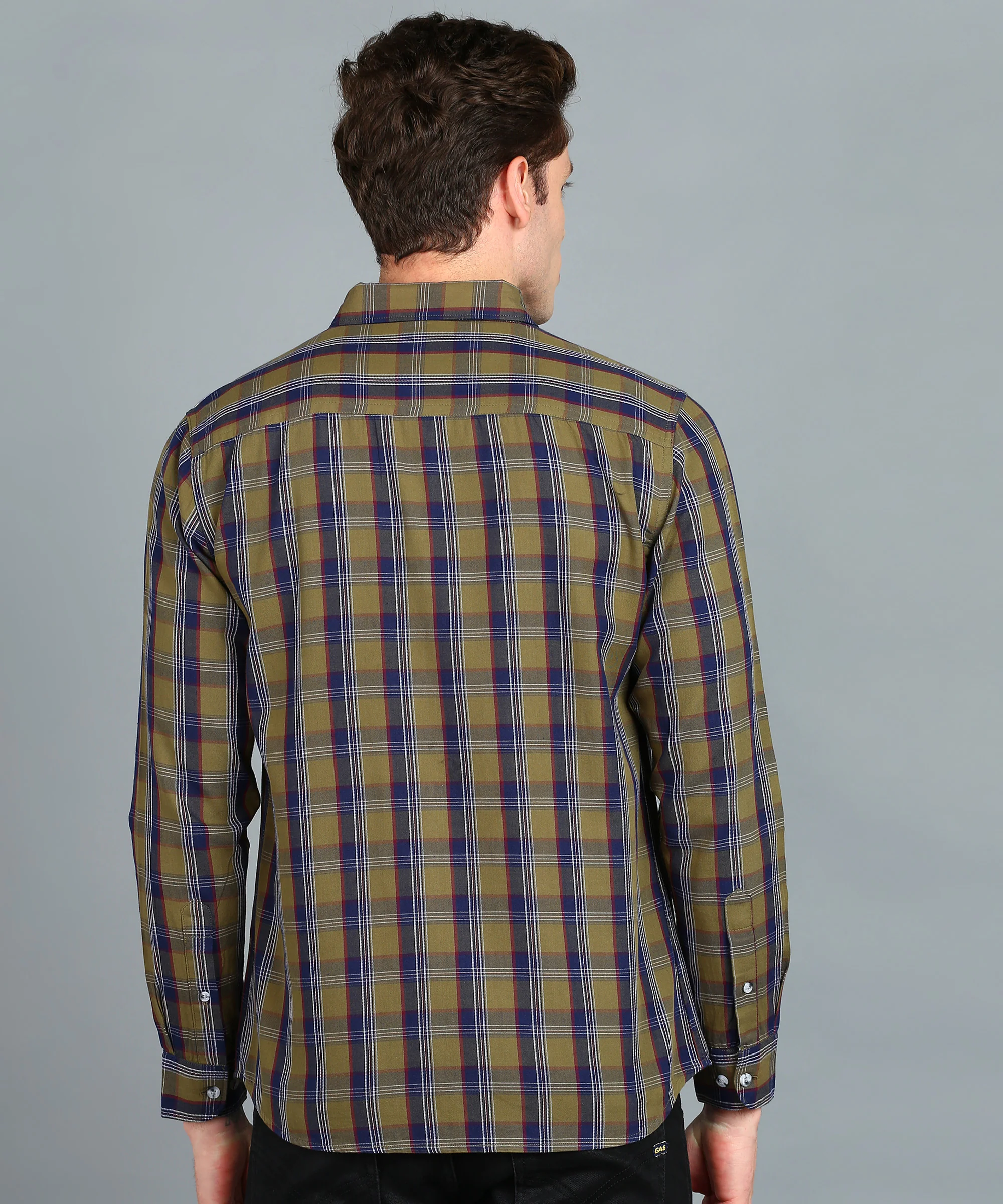 Men's Beige, Blue Cotton Full Sleeve Slim Fit Casual Checkered Shirt - Image 3