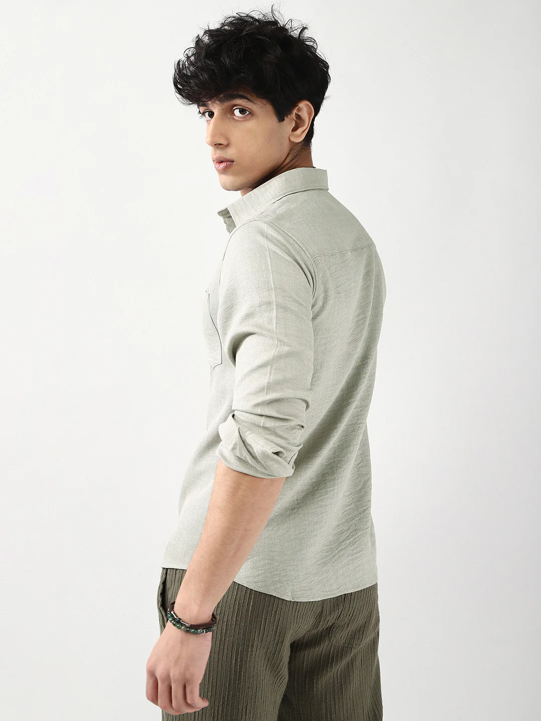 Men's Beige Linen Blend Full Sleeve Relaxed Fit Casual Solid Shirt - Image 3