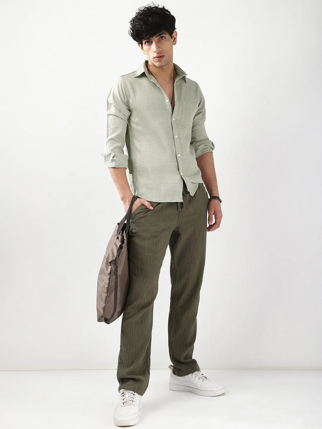 Men's Beige Linen Blend Full Sleeve Relaxed Fit Casual Solid Shirt - Image 4