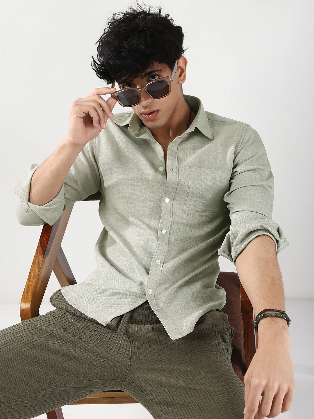 Men's Beige Linen Blend Full Sleeve Relaxed Fit Casual Solid Shirt - Image 5