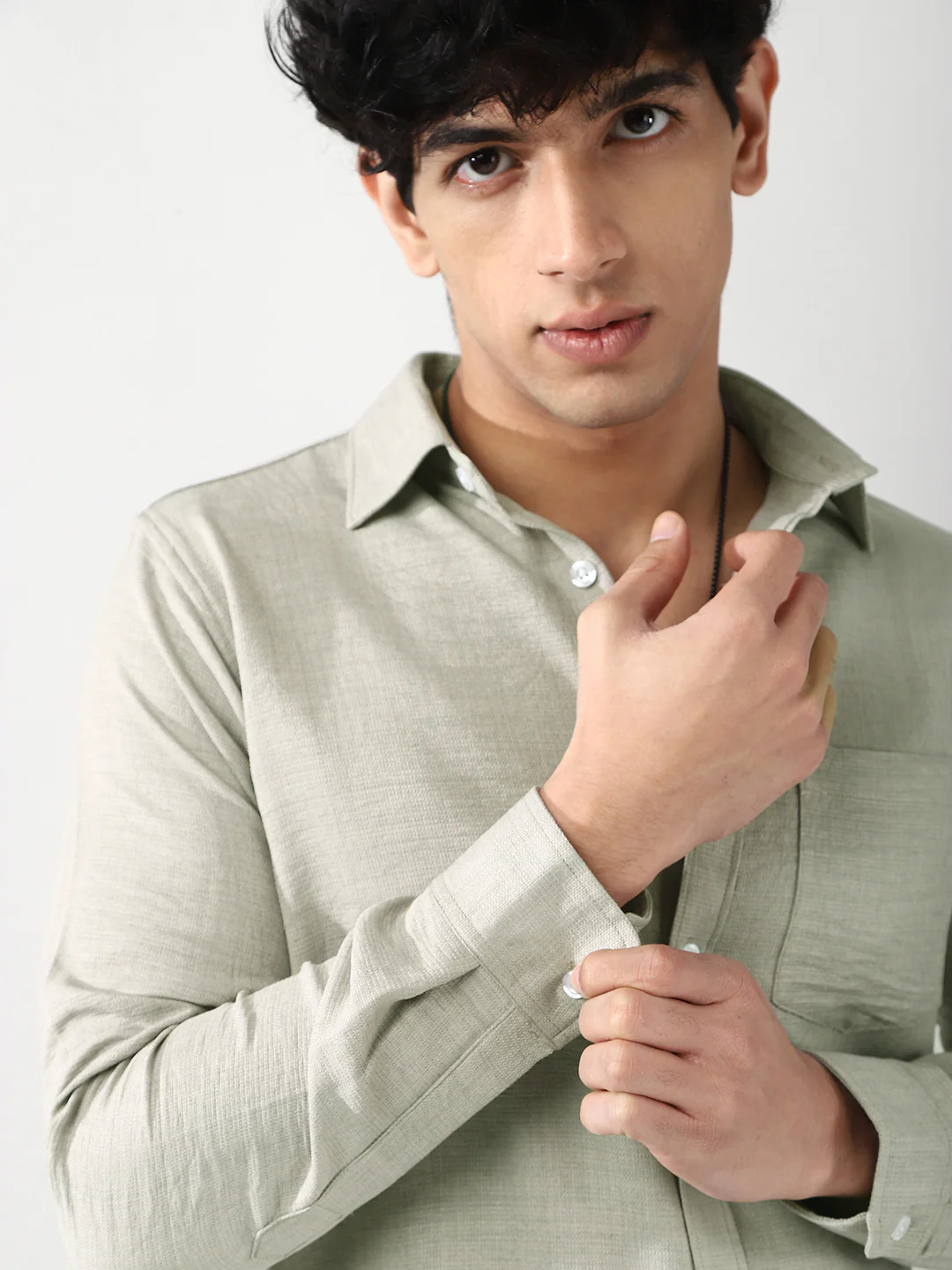 Men's Beige Linen Blend Full Sleeve Relaxed Fit Casual Solid Shirt - Image 6