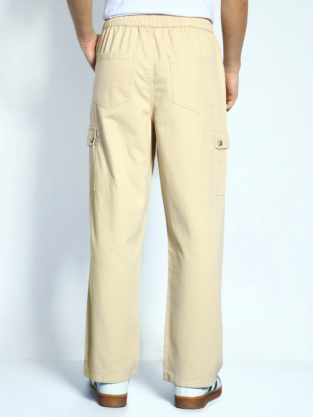 Men's Beige Loose Baggy Fit Cargo Jogger Chino Pant with 6 Pockets Stretchable - Image 3