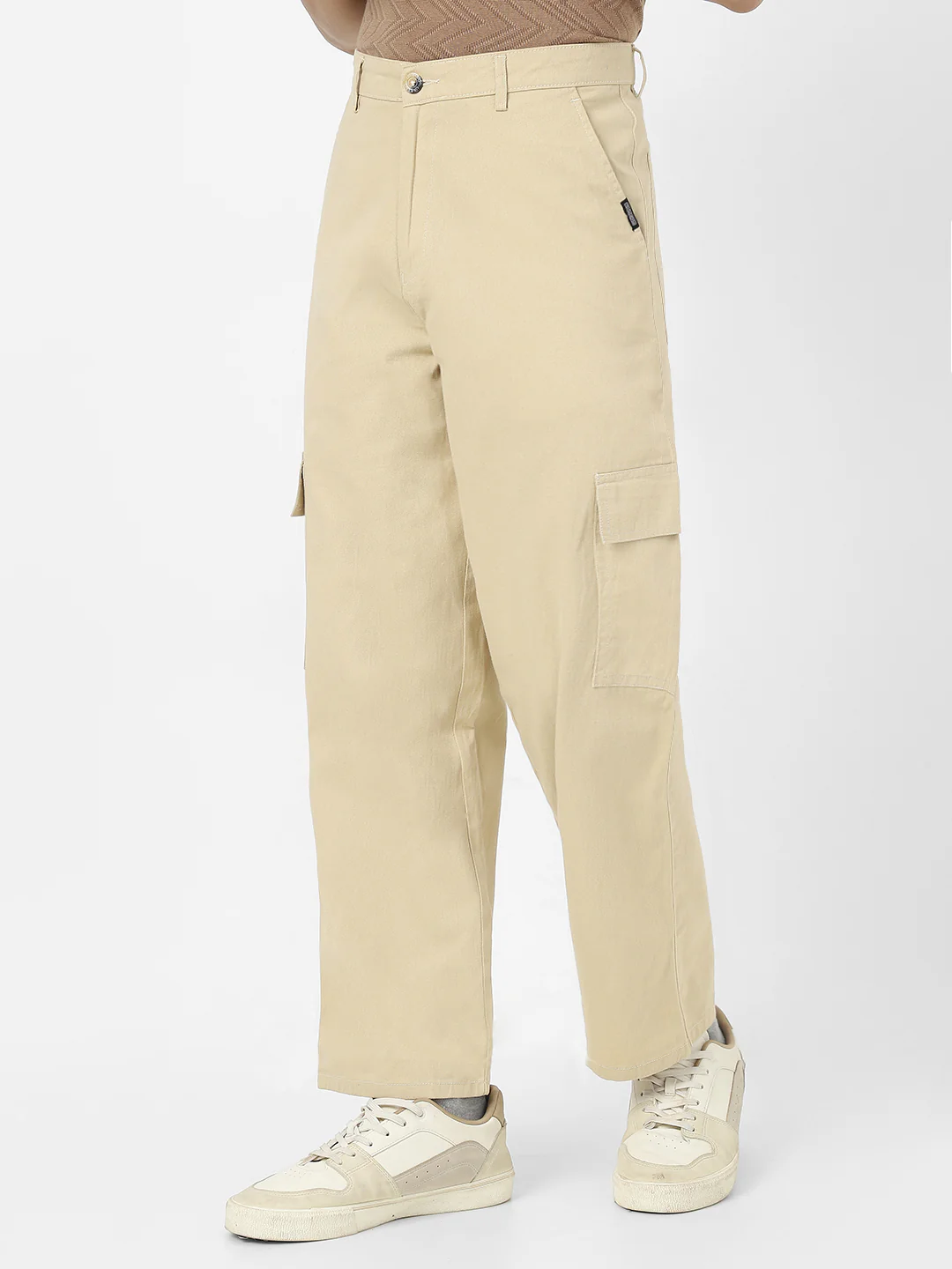 Urbano Fashion Men's Beige Loose Baggy Fit Solid Cargo Chino Pant with 6 Pockets Non-Stretchable - Image 2