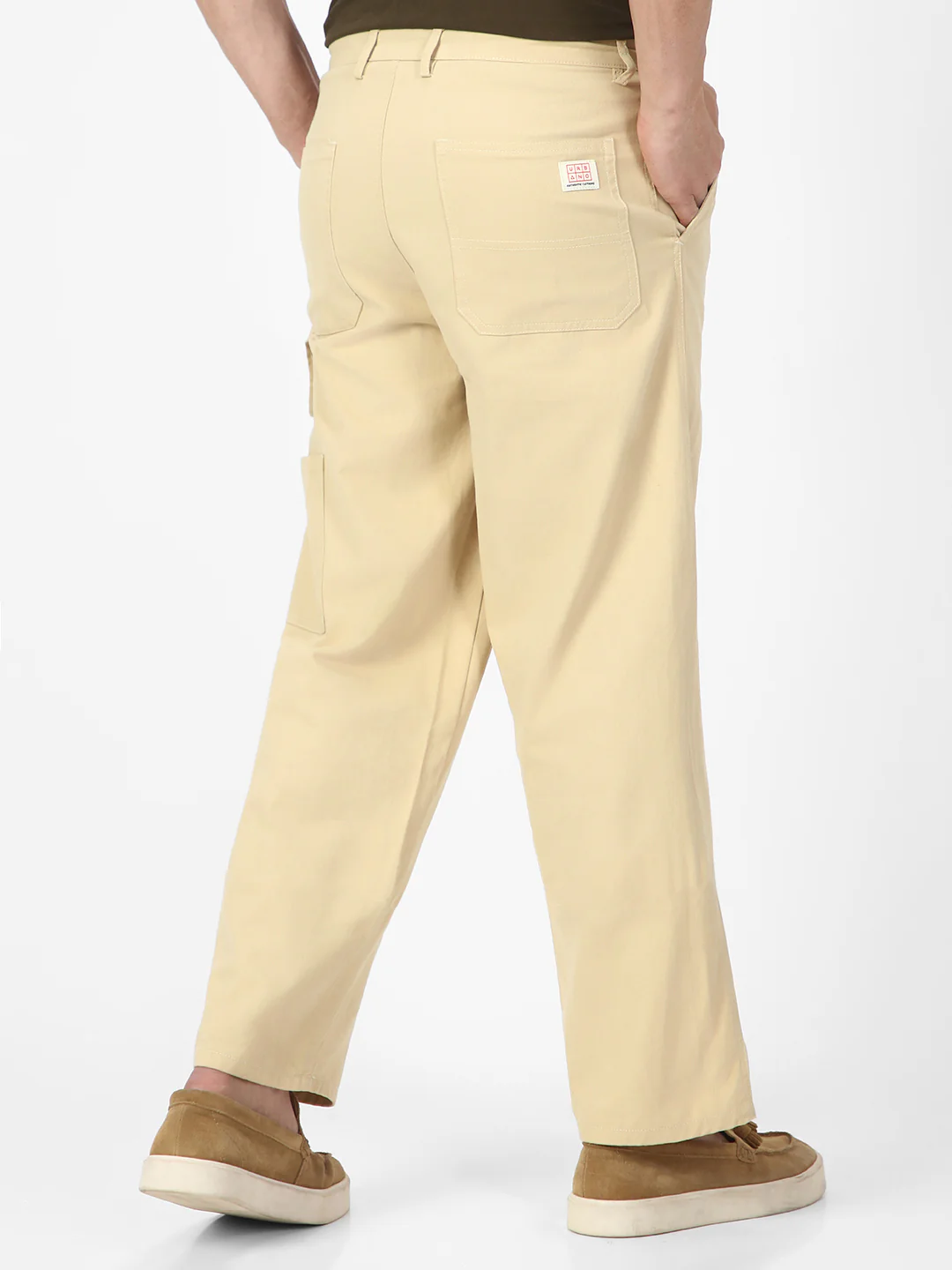 Men's Beige Loose Baggy Fit Solid Carpenter Trouser Pant with 5 Pockets Non-Stretchable - Image 3