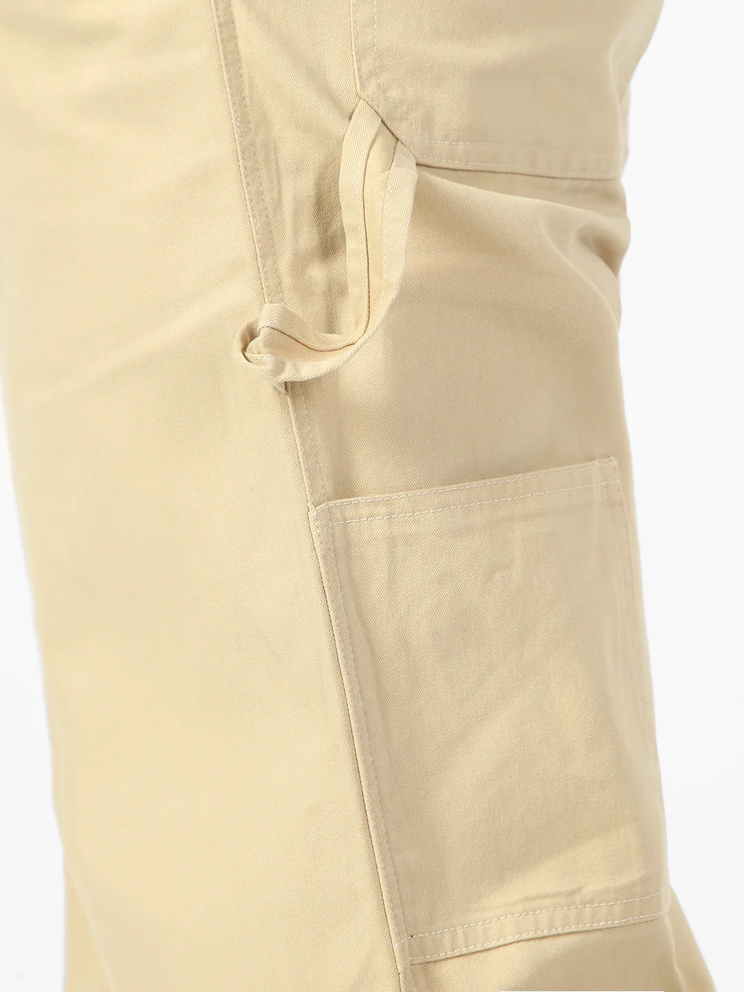 Men's Beige Loose Baggy Fit Solid Carpenter Trouser Pant with 5 Pockets Non-Stretchable - Image 5