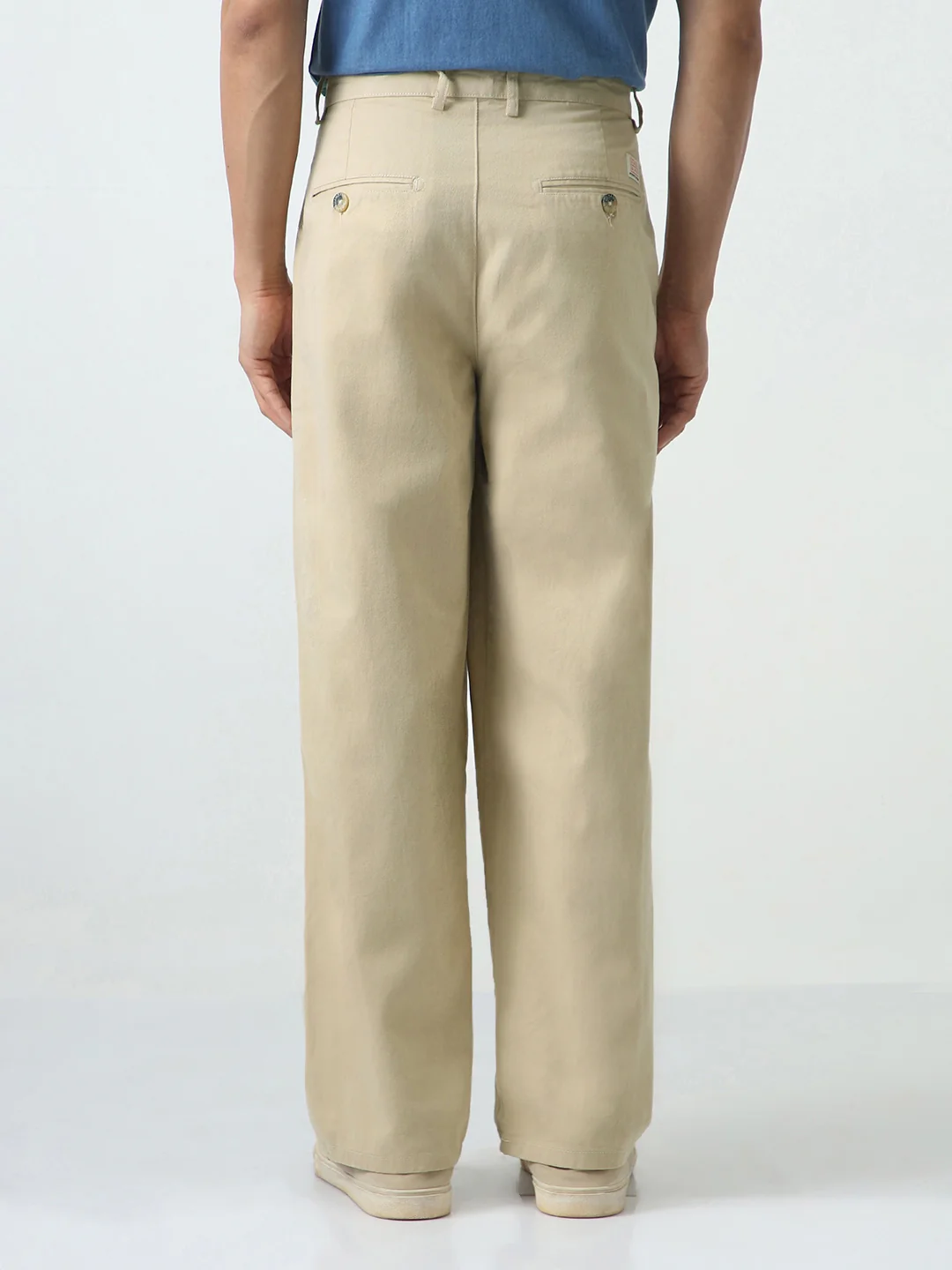 Men's Beige Loose Baggy Fit Solid Chino Trousers Non-Stretchable - Image 3