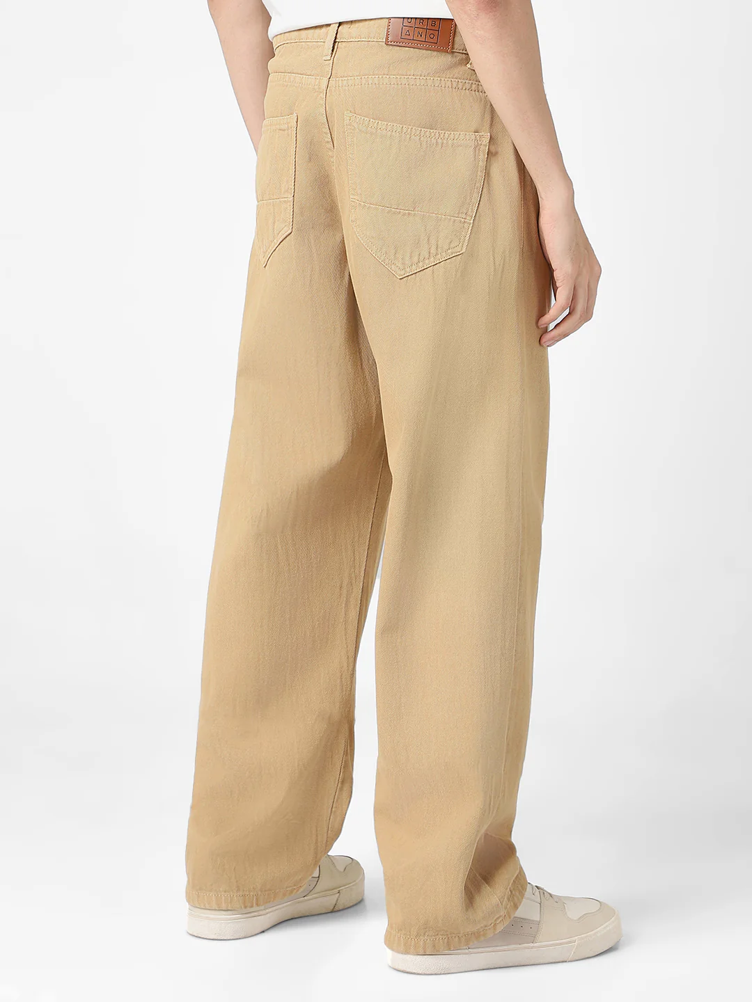 Men's Beige Loose Baggy Fit Washed Jeans Non-Stretchable - Image 3