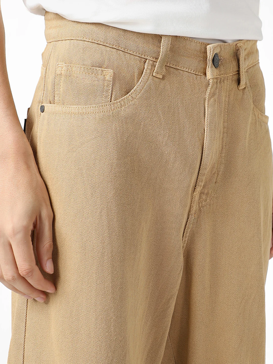 Men's Beige Loose Baggy Fit Washed Jeans Non-Stretchable - Image 5