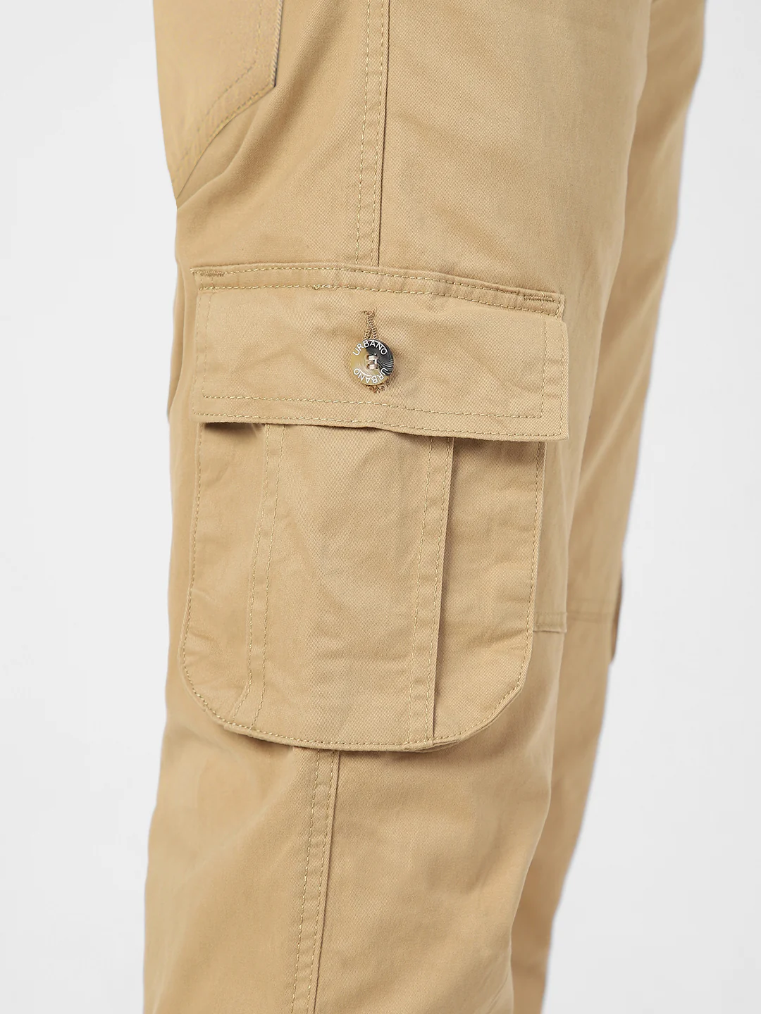 Men's Beige Regular Fit Solid Cargo Chino Pant with 6 Pockets - Image 5