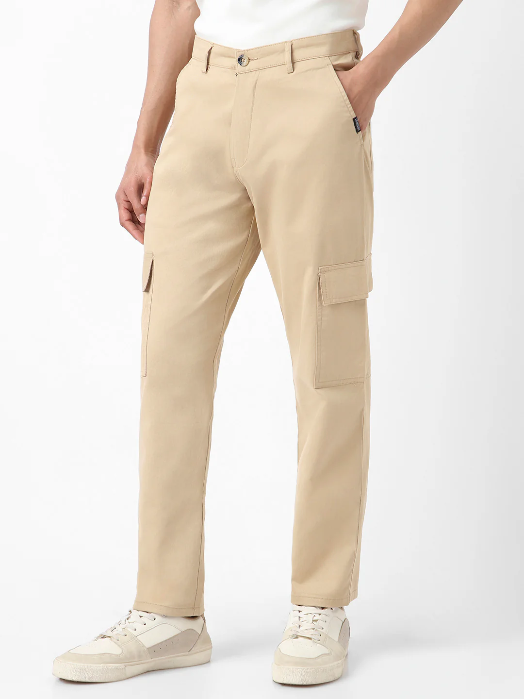 Urbano Fashion Men's Beige Regular Fit Solid Cargo Chino Pant with 6 Pockets Stretchable - Image 2