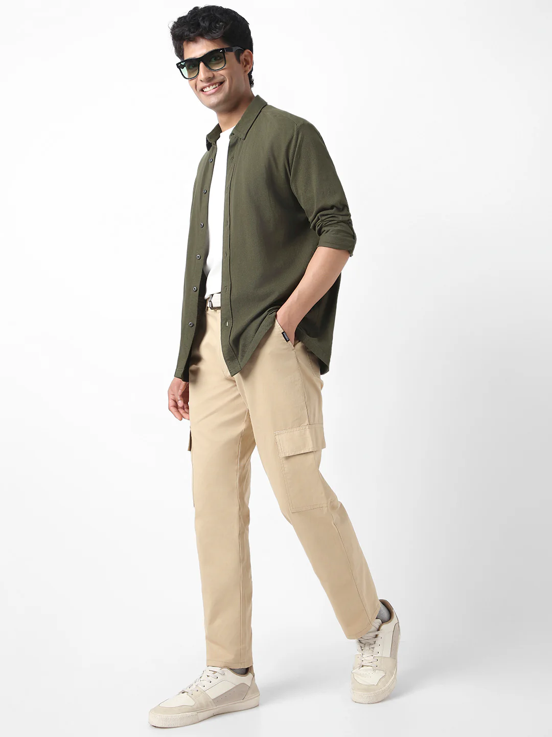 Urbano Fashion Men's Beige Regular Fit Solid Cargo Chino Pant with 6 Pockets Stretchable - Image 4