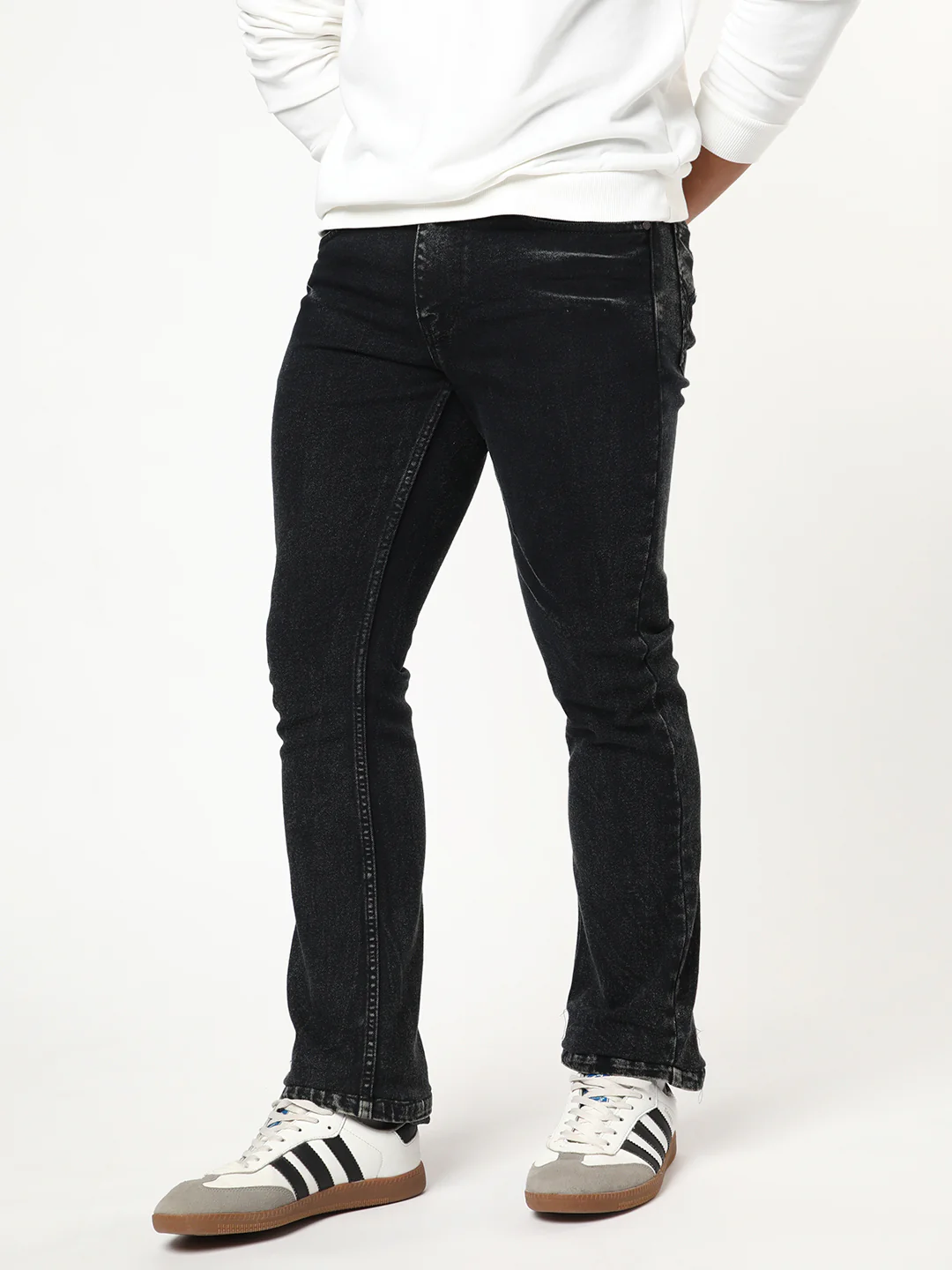 Men's Black Bootcut Fit Mid Rise Acid Wash Jeans Stretchable - Image 2