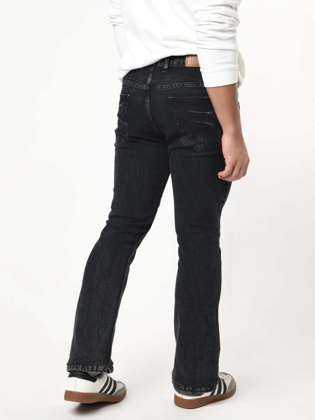 Men's Black Bootcut Fit Mid Rise Acid Wash Jeans Stretchable - Image 3