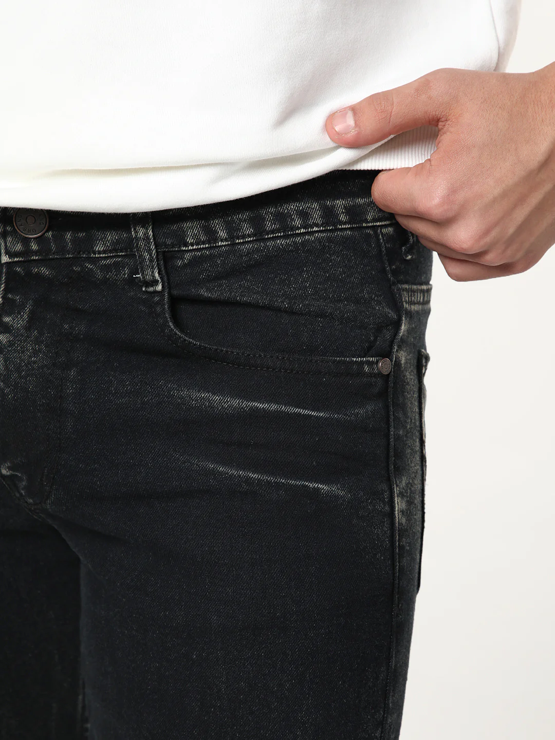 Men's Black Bootcut Fit Mid Rise Acid Wash Jeans Stretchable - Image 5