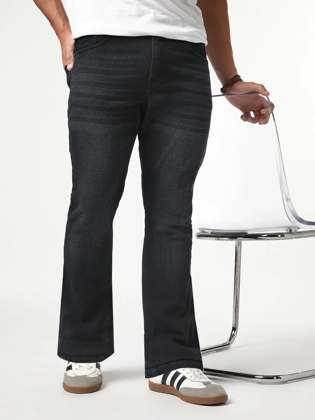 Men's Black Bootcut Fit Mid Rise Heavy Washed Jeans Stretchable - Image 2