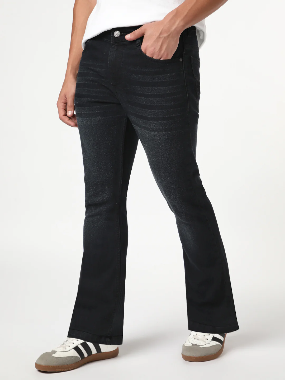 Men's Black Bootcut Fit Mid Rise Heavy Washed Jeans Stretchable - Image 3