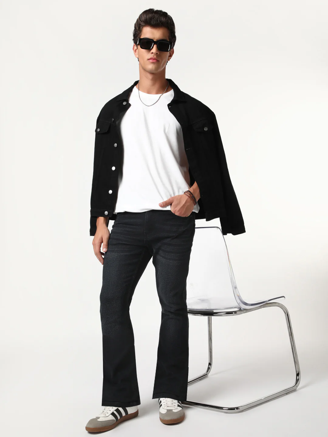 Men's Black Bootcut Fit Mid Rise Heavy Washed Jeans Stretchable - Image 5