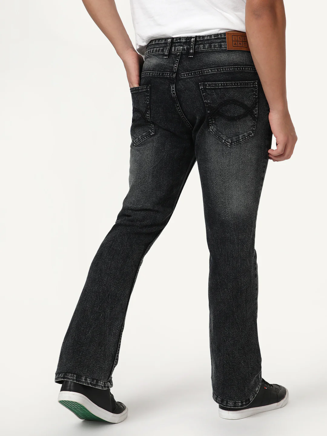Men's Black Bootcut Fit Mid Rise Tinted Heavy Washed Jeans Stretchable - Image 3