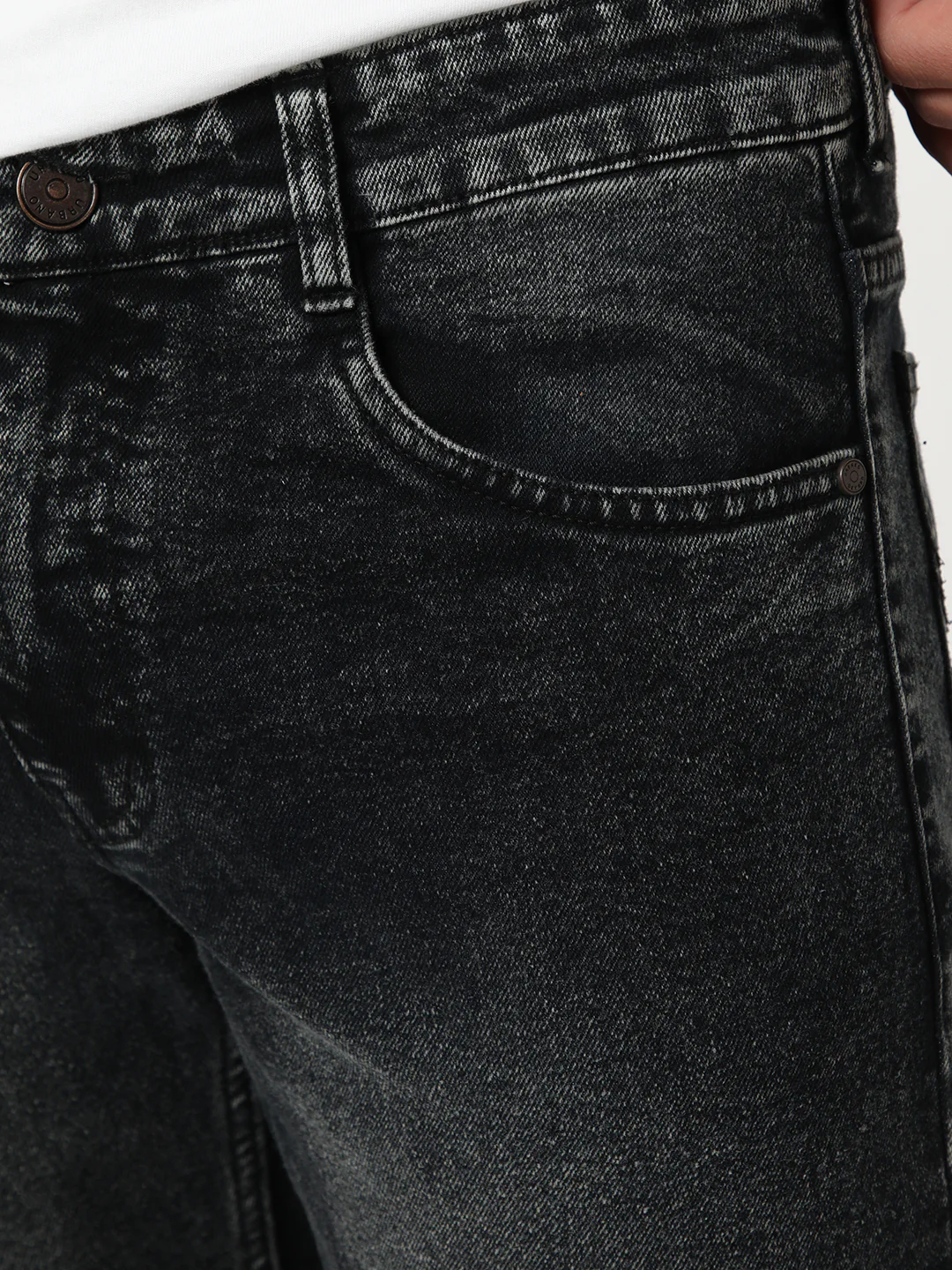 Men's Black Bootcut Fit Mid Rise Tinted Heavy Washed Jeans Stretchable - Image 5