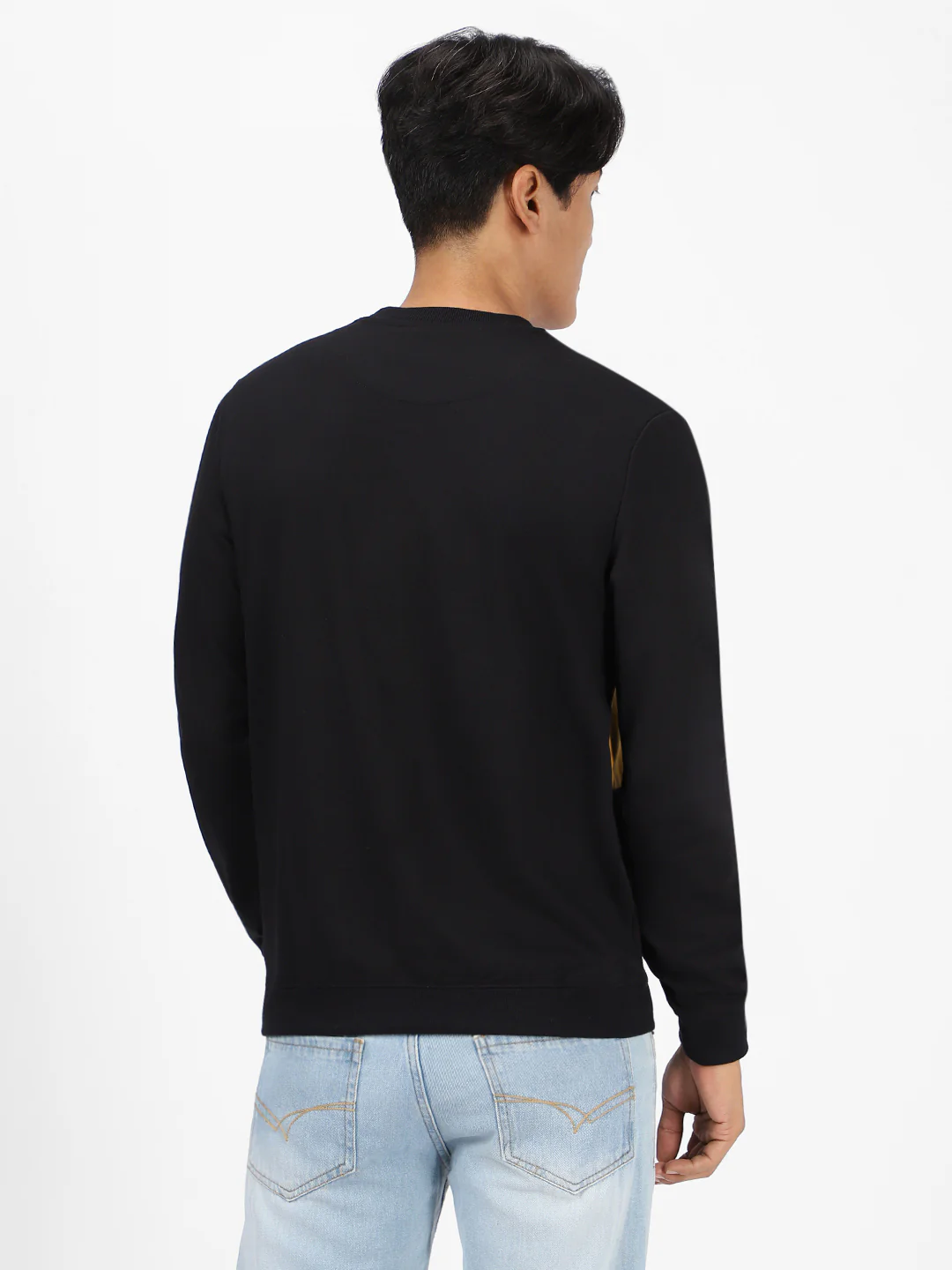 Men's Black Cotton Color Block Round Neck Sweatshirt - Image 3