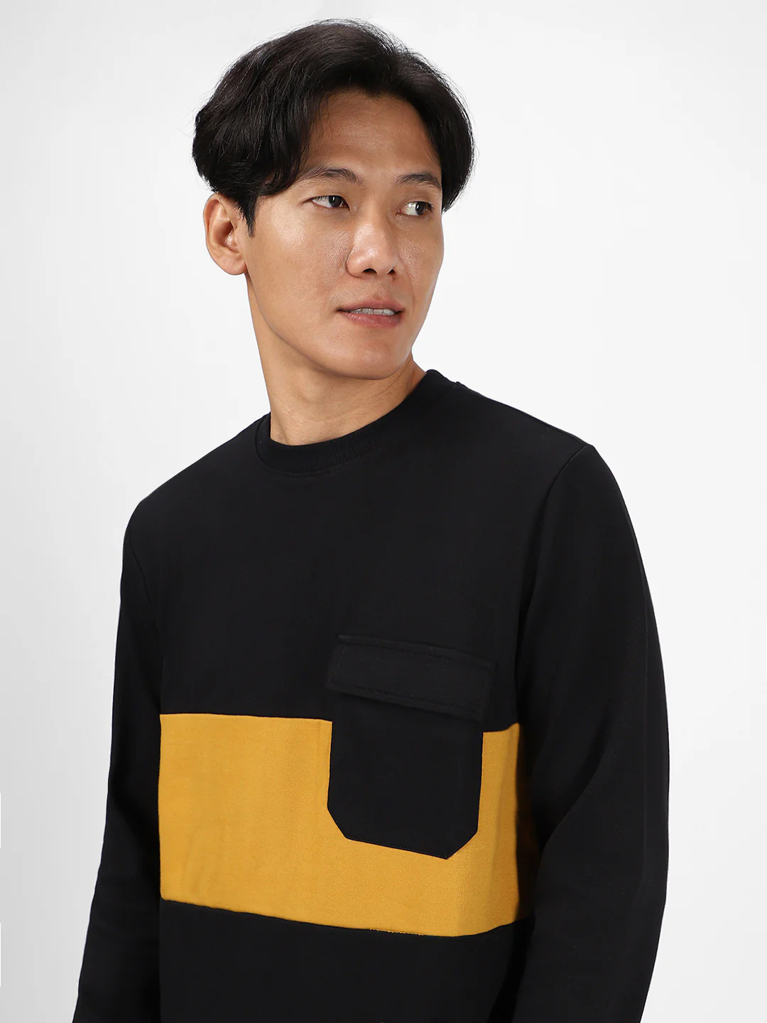 Men's Black Cotton Color Block Round Neck Sweatshirt - Image 5