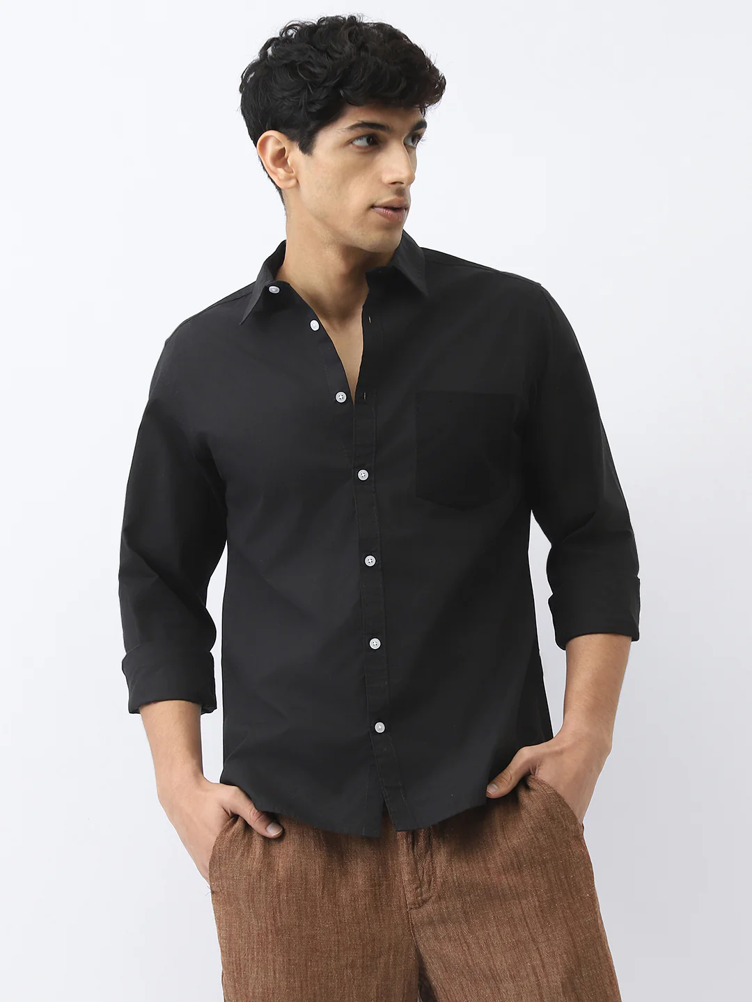 Men's Black Cotton Full Sleeve Regular Fit Casual Solid Shirt - Image 2