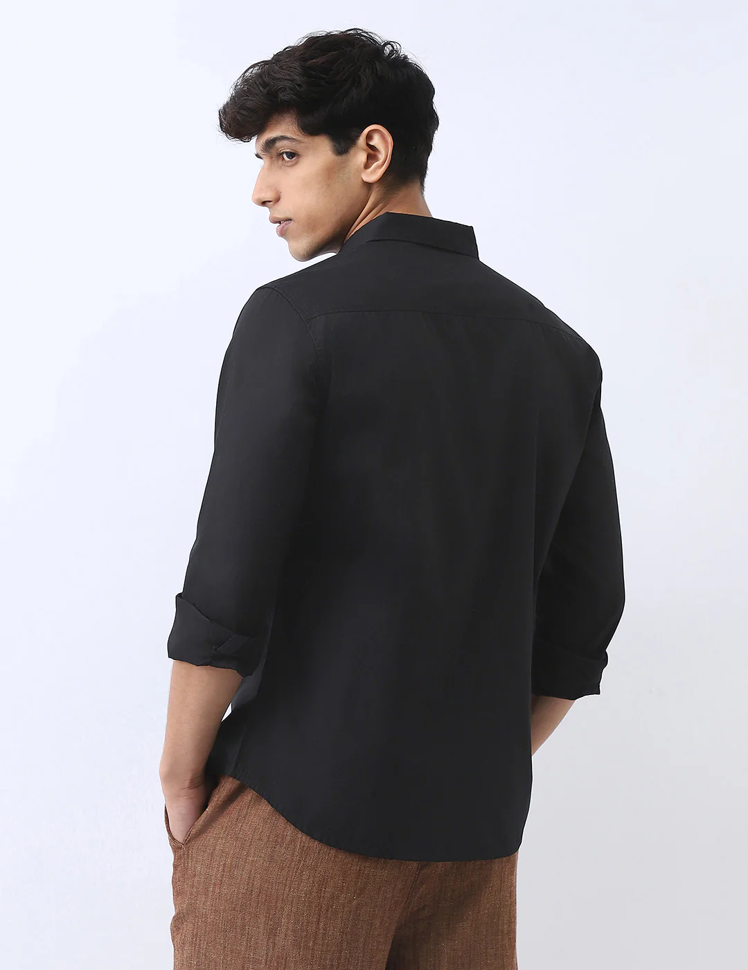 Men's Black Cotton Full Sleeve Regular Fit Casual Solid Shirt - Image 3