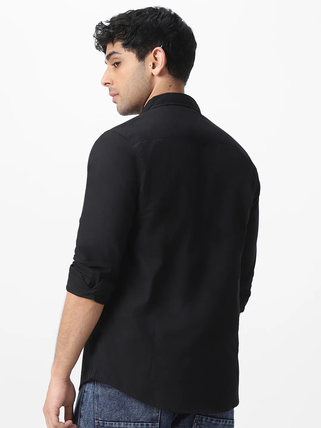 Men's Black Cotton Full Sleeve Regular Fit Casual Solid Shirt - Image 3