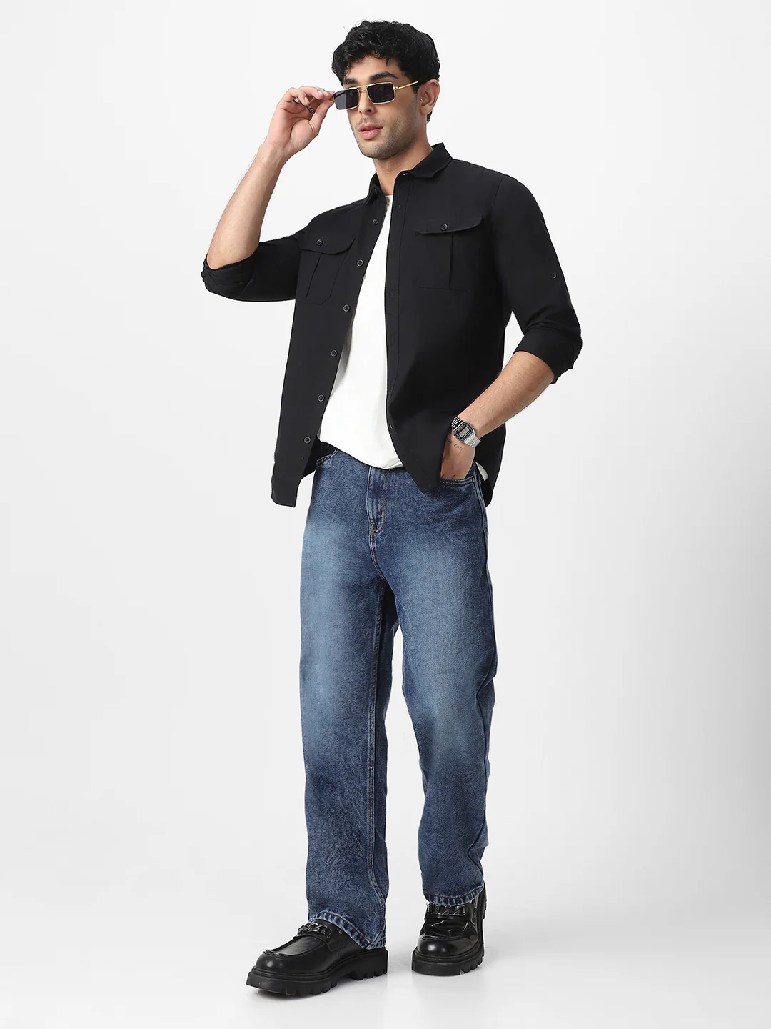 Men's Black Cotton Full Sleeve Regular Fit Casual Solid Shirt - Image 4