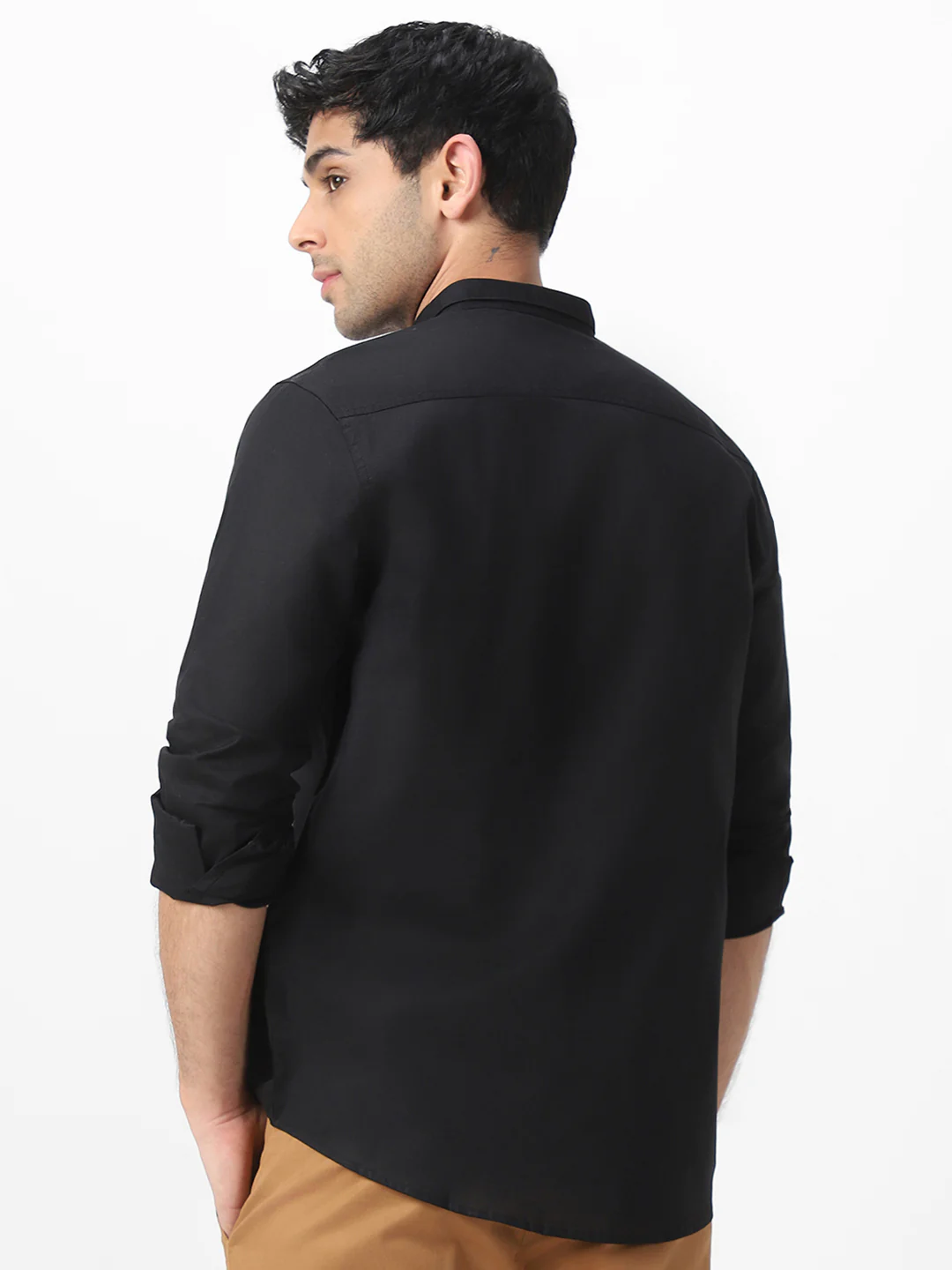 Men's Black Cotton Full Sleeve Regular Fit Casual Solid Shirt with Band Collar - Image 4