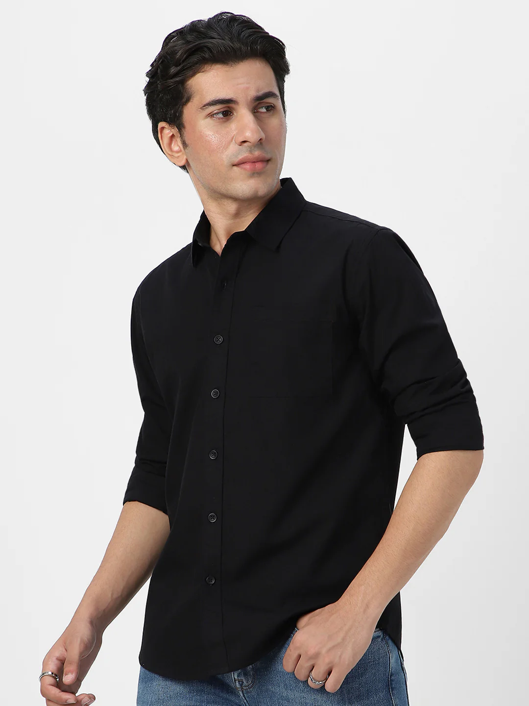 Men's Black Cotton Full Sleeve Regular Fit Casual Solid Shirt - Image 3