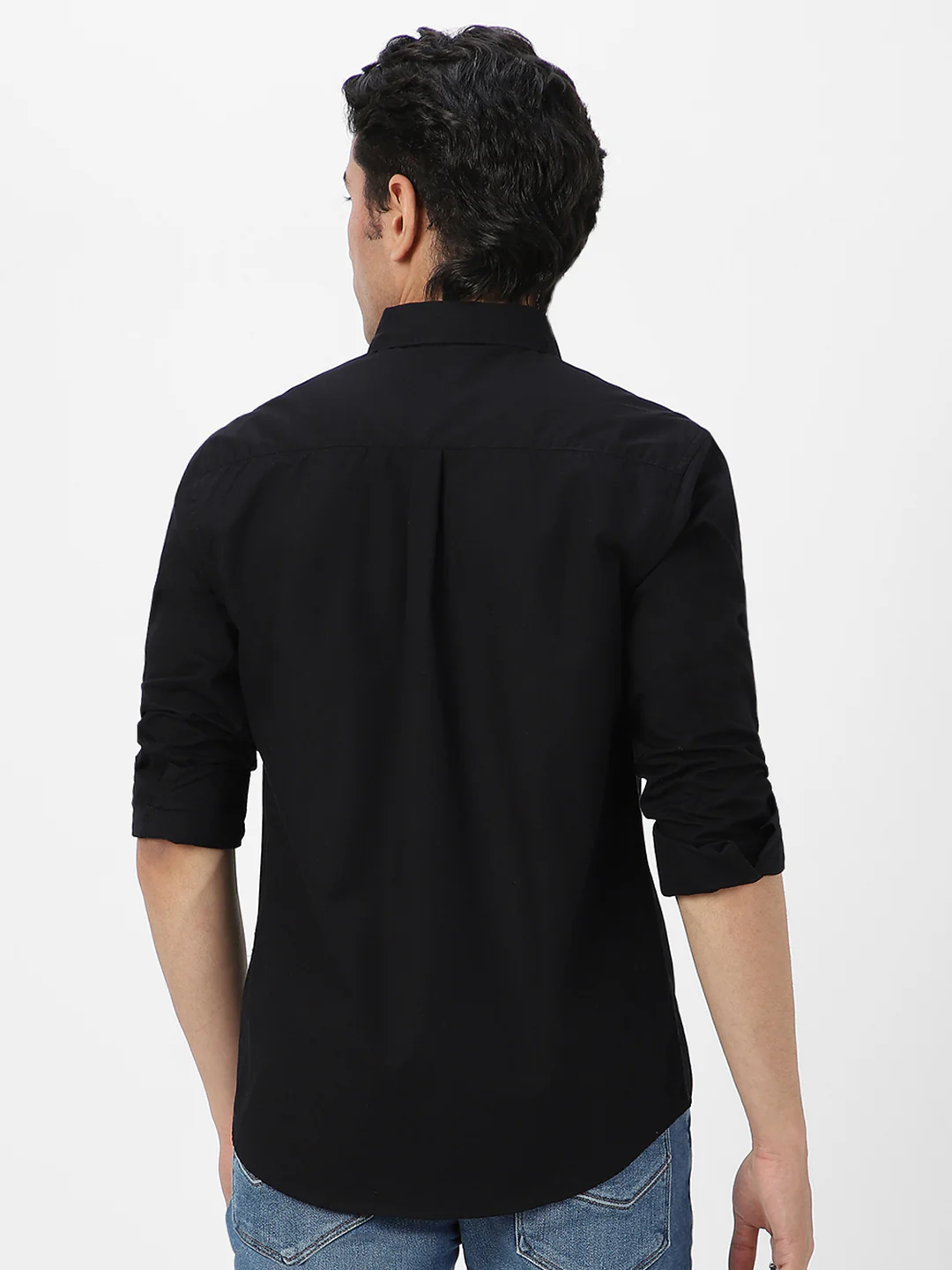 Men's Black Cotton Full Sleeve Regular Fit Casual Solid Shirt - Image 4