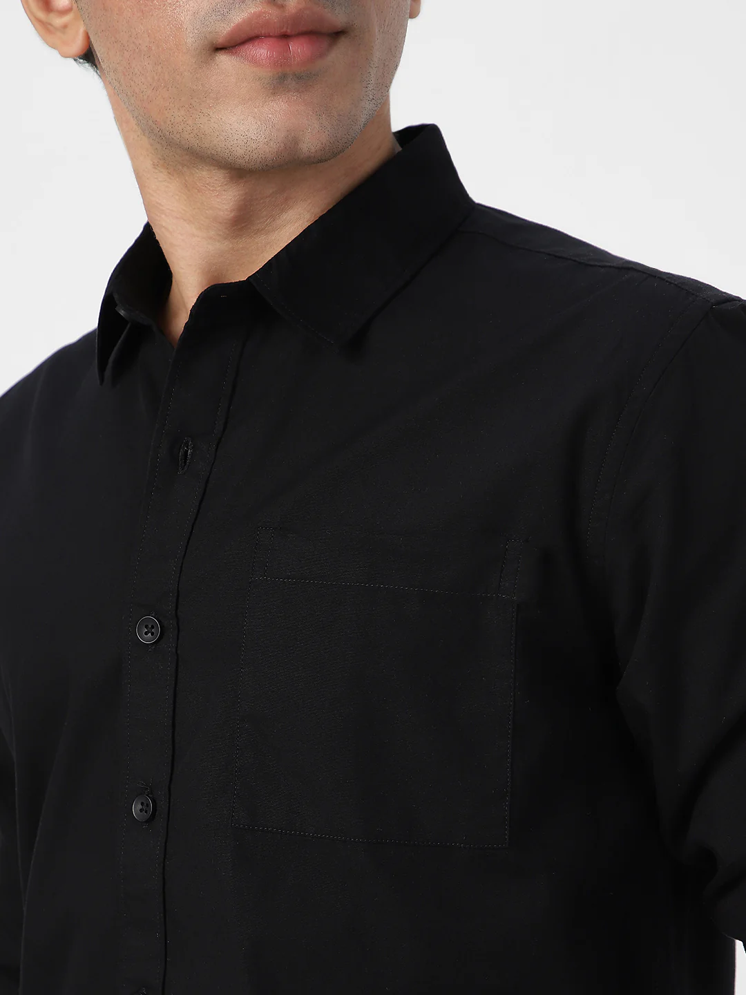 Men's Black Cotton Full Sleeve Regular Fit Casual Solid Shirt - Image 6