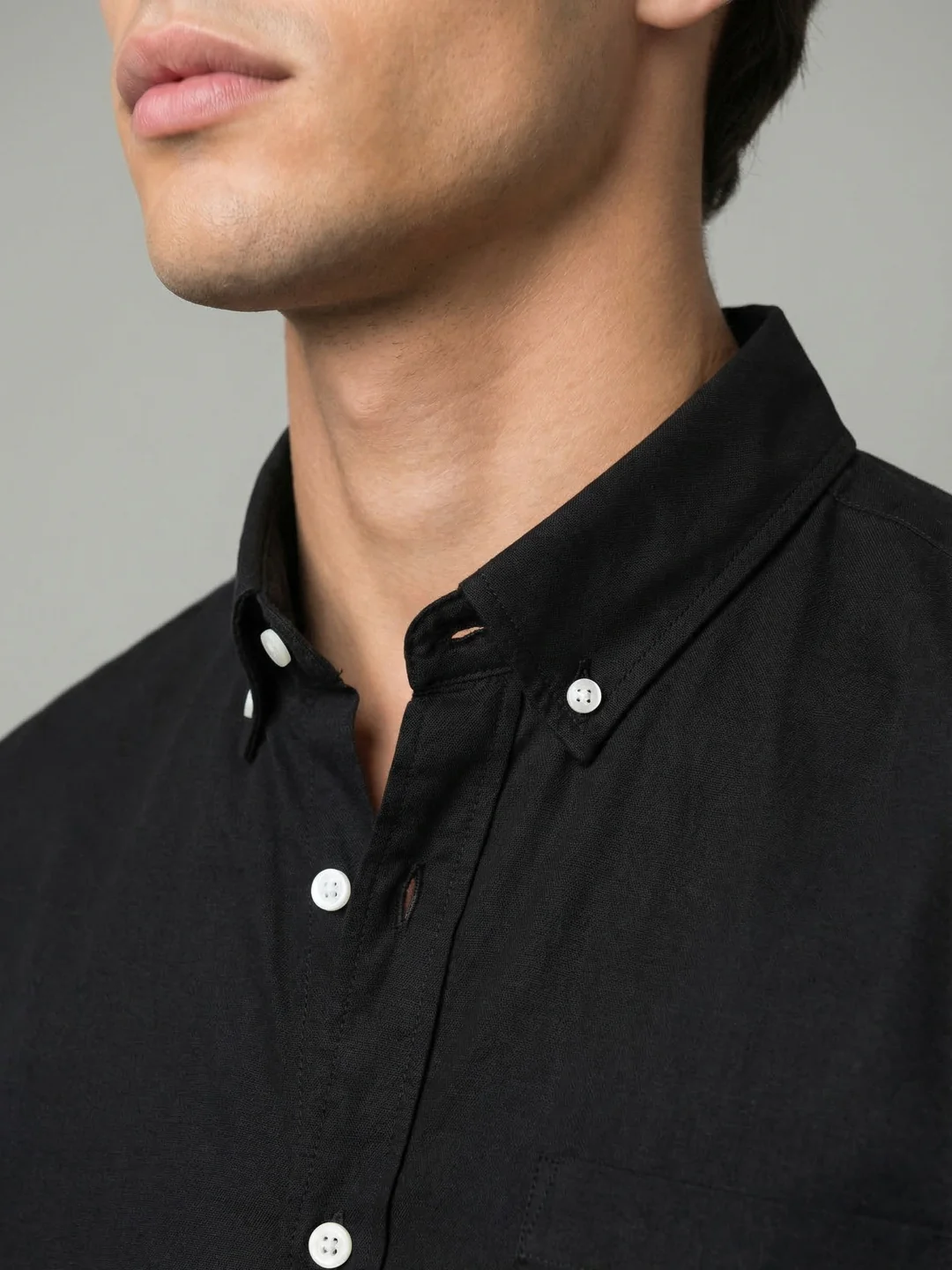 Men's Black Cotton Full Sleeve Regular Fit Solid Oxford Shirt With Button-Down Collar - Image 5
