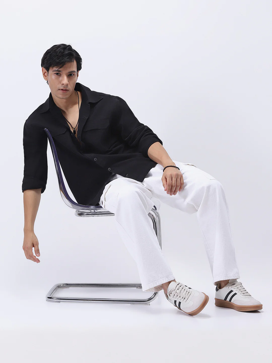 Men's Black Cotton Full Sleeve Relaxed Fit Shacket with Utility Pockets - Image 4