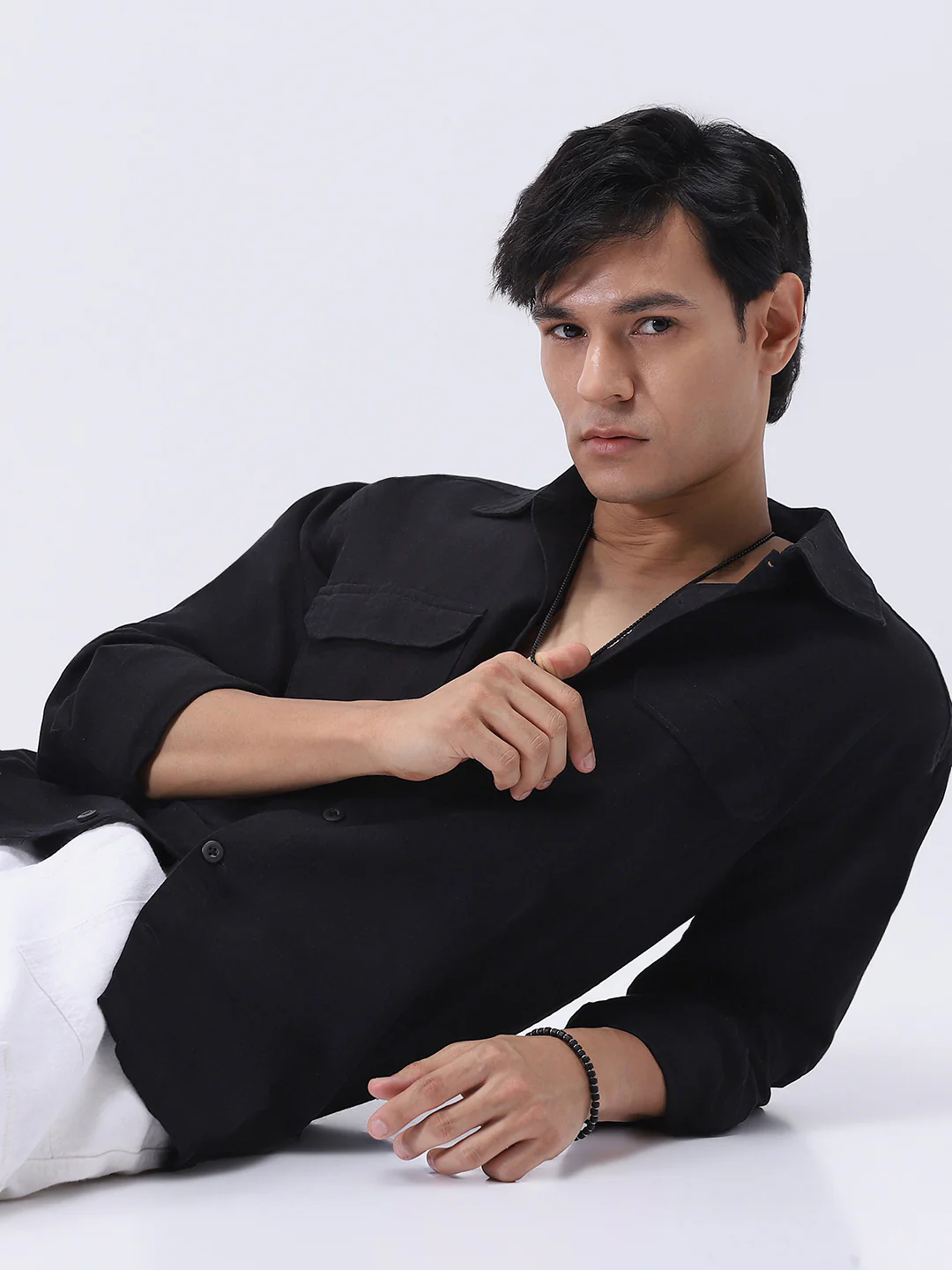 Men's Black Cotton Full Sleeve Relaxed Fit Shacket with Utility Pockets - Image 5