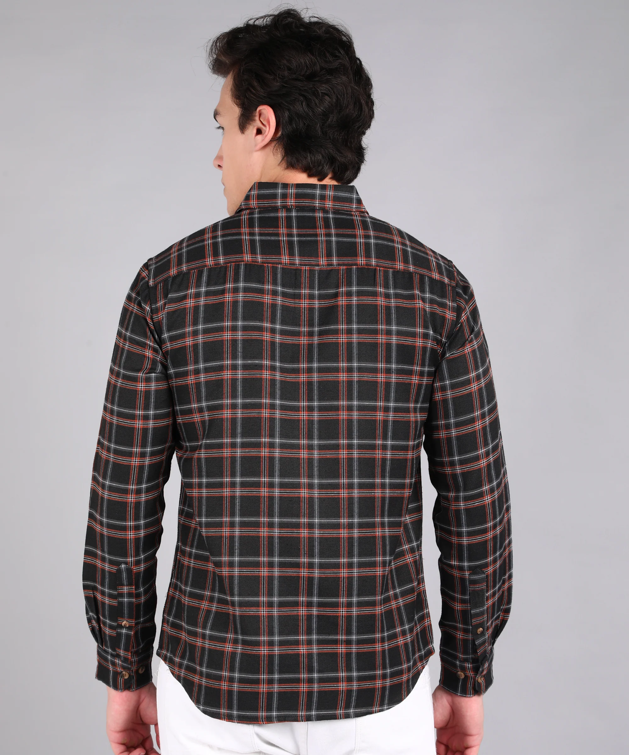 Men's Black Cotton Full Sleeve Slim Fit Casual Checkered Shirt - Image 3