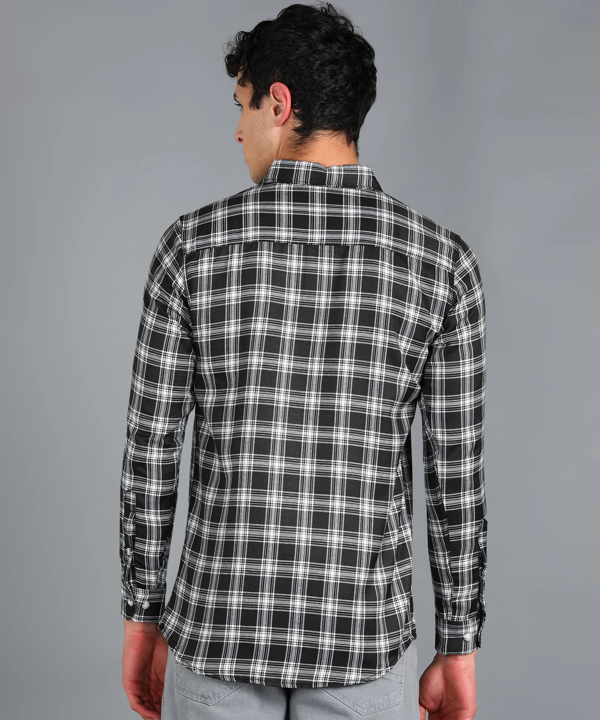 Men's Black Cotton Full Sleeve Slim Fit Casual Checkered Shirt - Image 3