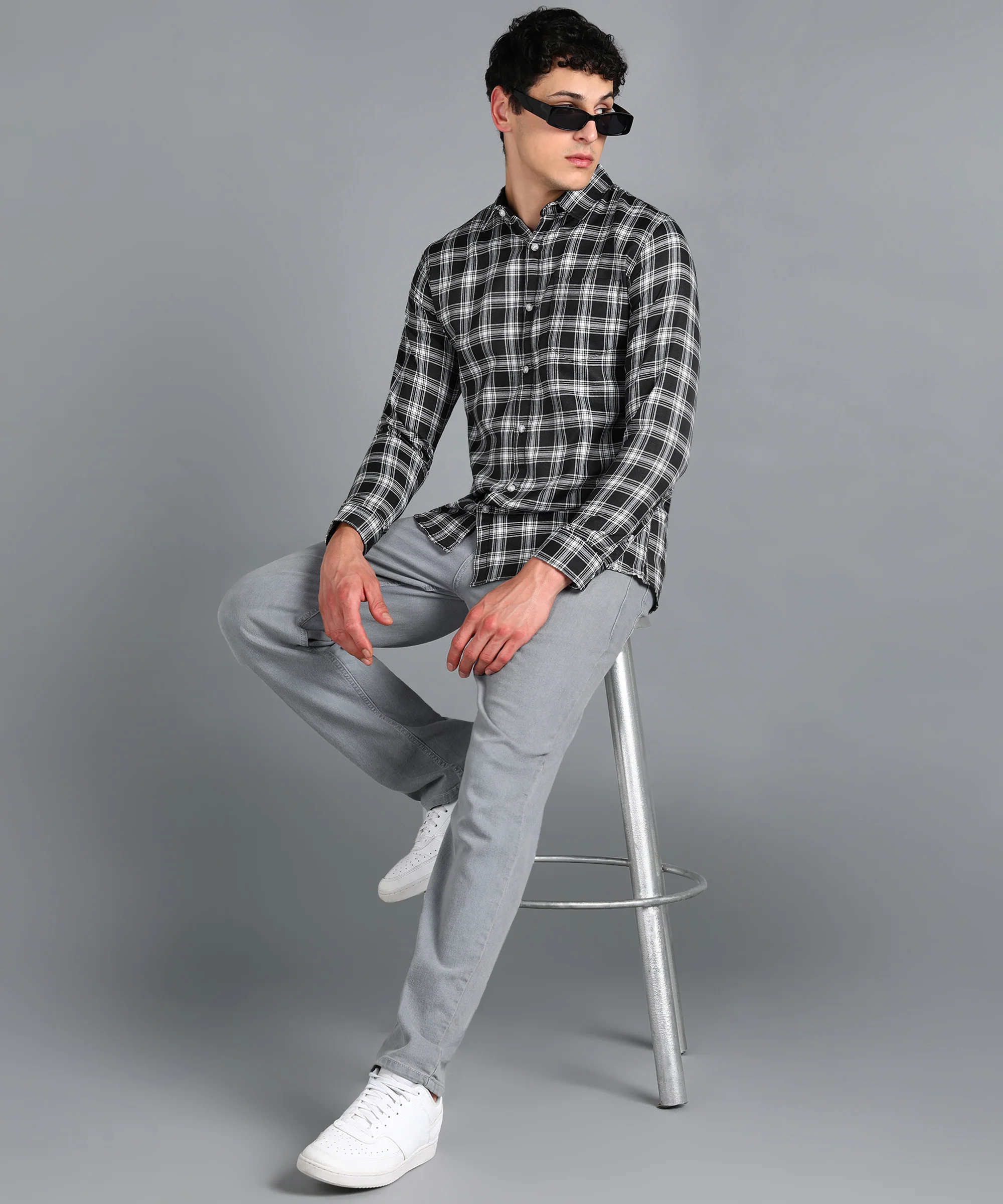 Men's Black Cotton Full Sleeve Slim Fit Casual Checkered Shirt - Image 4