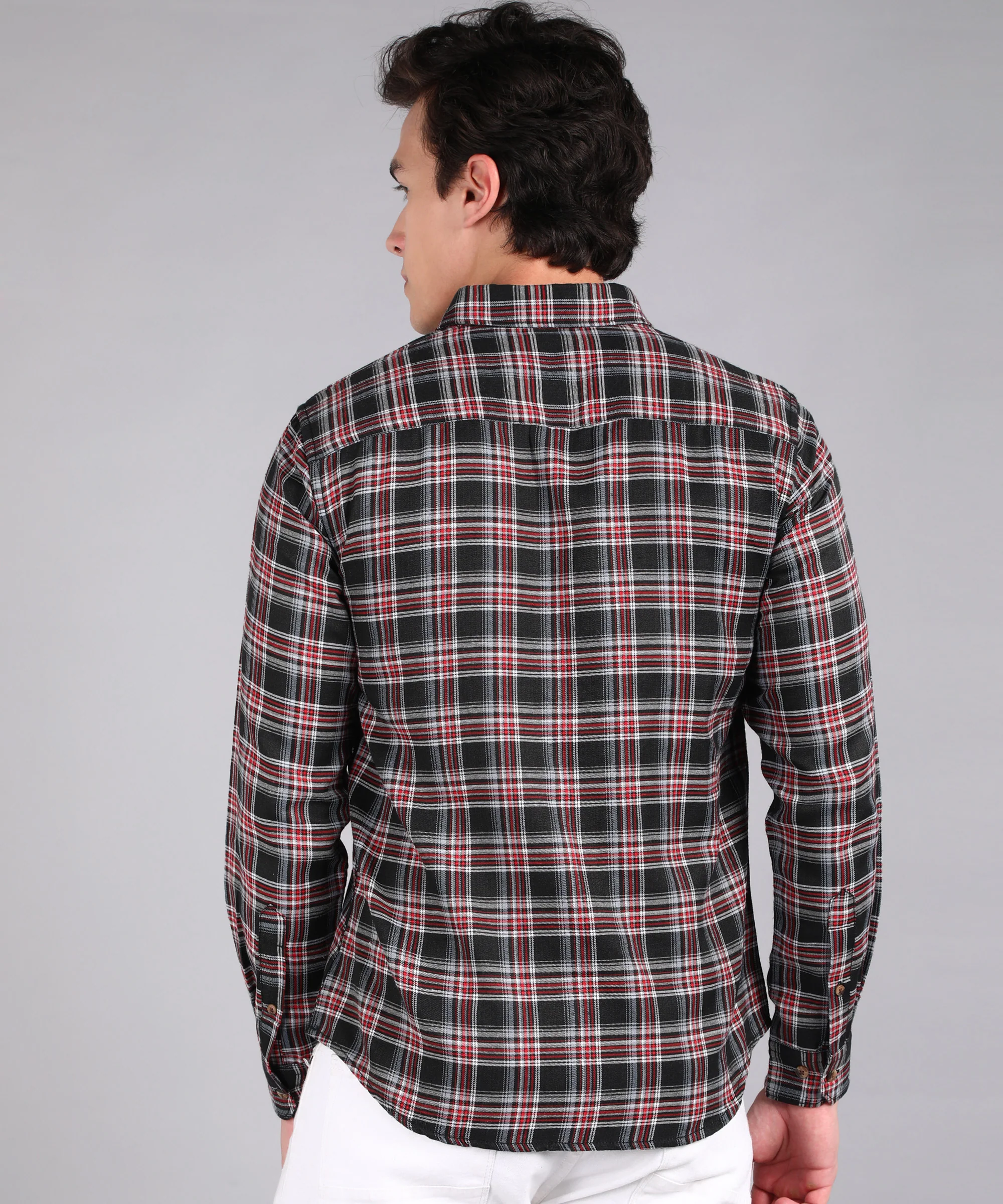 Men's Black Cotton Full Sleeve Slim Fit Casual Checkered Shirt - Image 3