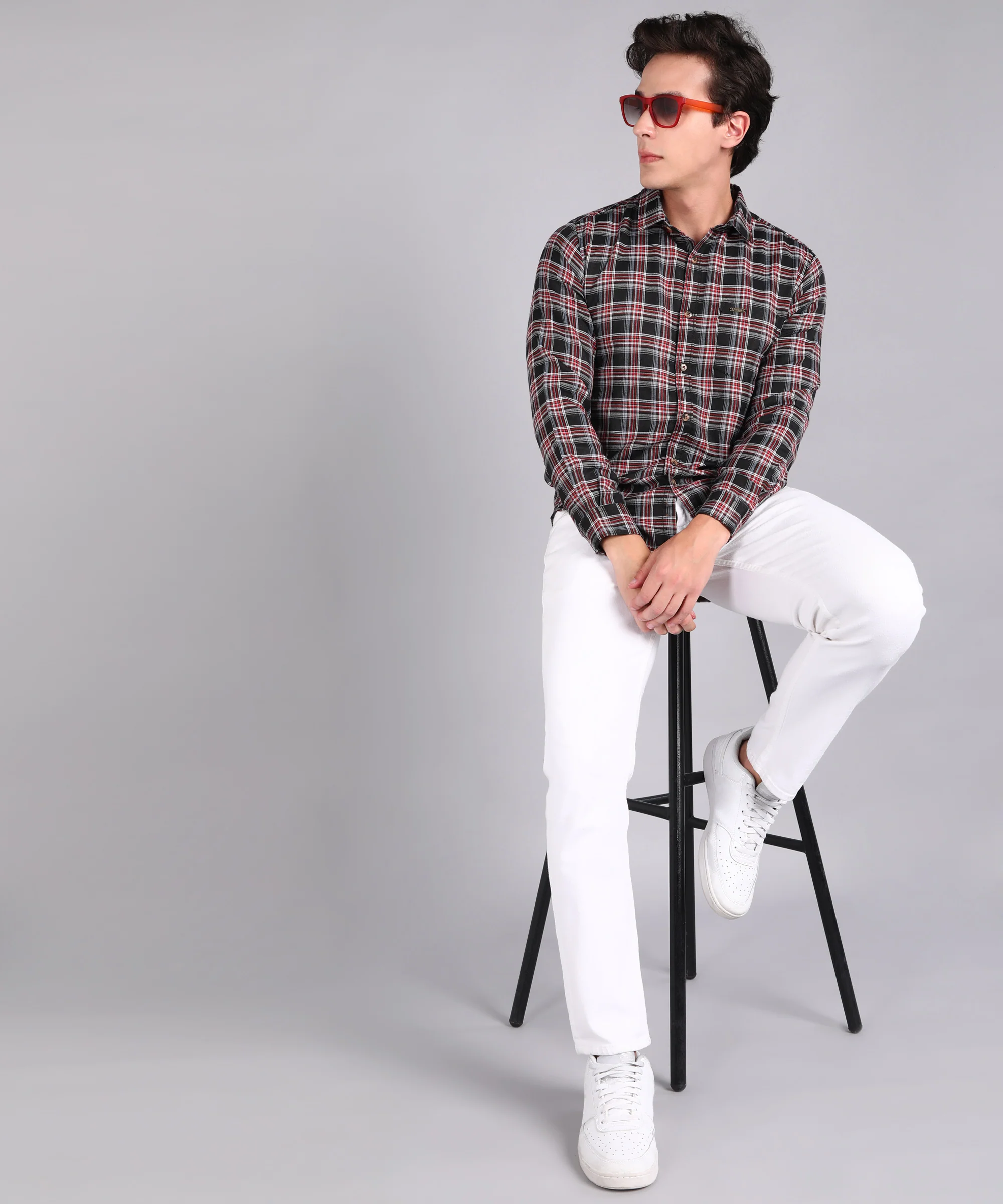 Men's Black Cotton Full Sleeve Slim Fit Casual Checkered Shirt - Image 4