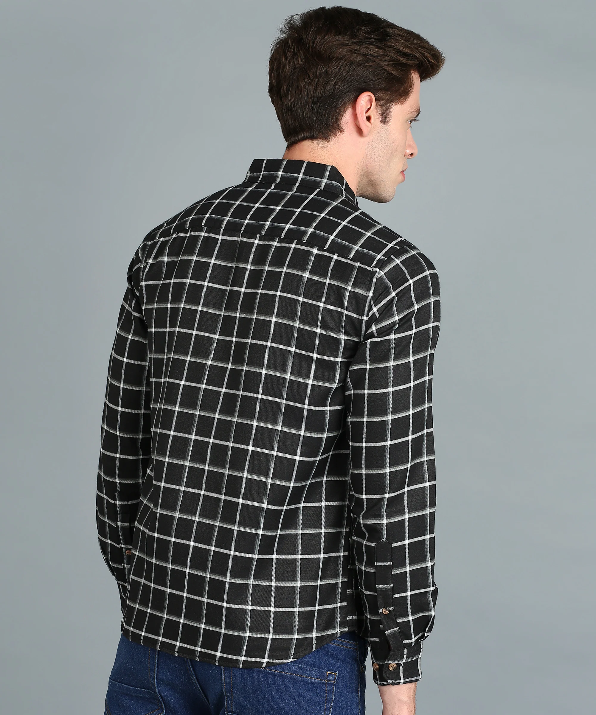 Men's Black Cotton Full Sleeve Slim Fit Casual Checkered Shirt - Image 3